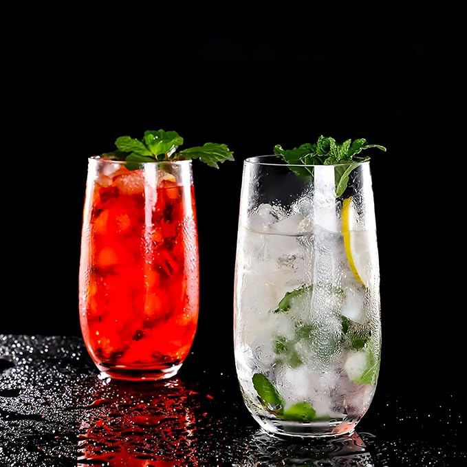 16.9 oz Drinking Glasses, Water Cocktail Glasses, Glasses Drinking Set of 4, Highball Glasses Drinking, Glassware Glass Cups Set for Ice Coffee,Mojito,Juice
