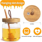 No Drip 18oz Glass Honey Jars with Wooden Dipper & Airtight Lid, Leakproof Kitchen Storage for Raw Honey Pot with Stick