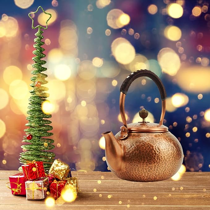 Funmaker Handmade Solid Copper Tea Pot Kettle Stovetop Teapot Thick Hammered Copper Tea Pot Kettle Stovetop Teapot Made for gasstove tops pure copper kettle (Type 2-1200ml)