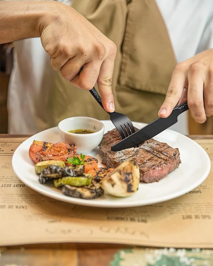 Black Hammered Silverware Set,40-Piece Stainless Steel Heavy Duty Flatware Set for 8,Food-Grade Tableware Cutlery Set, Mirror Utensil Sets for Home Restaurant