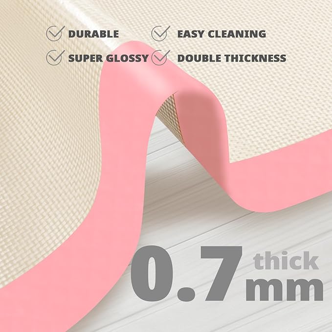Silicone Baking Mat Set of 3, Silicone Baking Mats Cookie Sheet, Non-Stick Mats for Baking, Easy Clean & Reusable Oven Baking Sheet for Making Macaroons, Cookies (Pink)