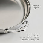 Hestan Provisions - Large Oval Roaster/au Gratin Dish, 5.5 Quart Clad Stainless Steel (17.5 x 14")