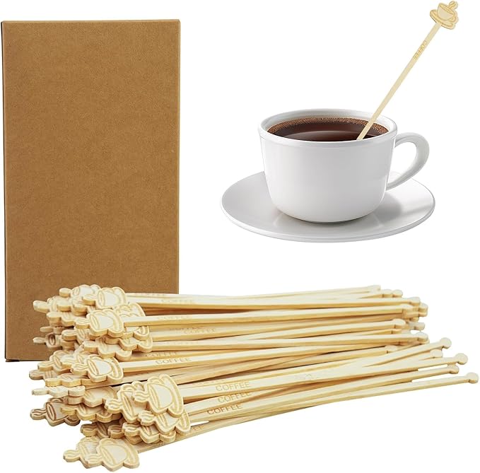 60Pcs Coffee Stirrers Stir Sticks-7Inch Bamboo Coffee Stirrers Beverage Mixer with Coffee Ends Disposable Eco-Friendly Biodegradable Cafés Sticks for Christmas Office Milk Tea Bar Hot Drinks