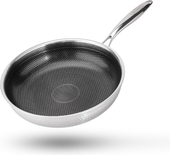 Hybrid 10 inch Stainless Steel Non Stick Skillet,Frying Pans Nonstick, PFOA Free Cookware, Dishwasher and Oven Safe, Induction Compatible