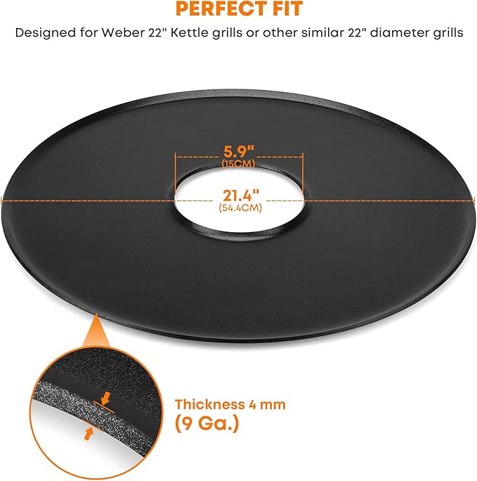 Stanbroil Round Griddle Insert for Weber 22" Kettle Charcoal Grill, Nonstick Coating Flat Top Griddle Plate, 22 Inch Kettle Grill Accesories, Black