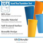 US Acrylic Newport 32 ounce Unbreakable Plastic Stackable Iced-Tea Tumblers in 4 Sunrise Colors | Set of 12 Drinking Cups | Reusable, BPA-free, Made in the USA, Top-rack Dishwasher and Microwave Safe