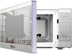 Total Chef Compact Countertop Microwave Oven, 1100W, 1.3 Cubic Feet Capacity, Digital Touchscreen Controls, One-Touch Push-Button Opening, 6 Pre-Set Cooking Modes, Silver Stainless Steel