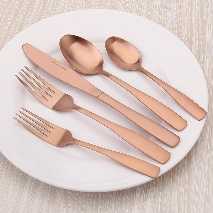 Matte Rose Gold Silverware Set, 20-Piece Stainless Steel Flatware set, Tableware Cutlery Set Service for 4, Utensils for Kitchens, Dishwasher Safe