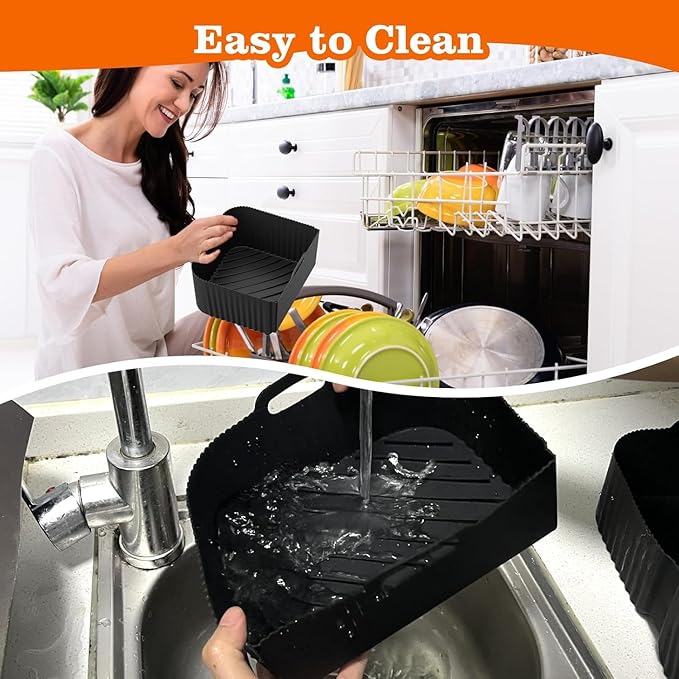 Air Fryer Silicone Liners for Ninja DZ071-3.5qt x2 + 7qt x1- Basket Replacement, Reusable, Dishwasher Safe, BPA Free- Black