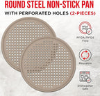 Non-Stick Pizza Pan 1 Pack, 13 Inch Round Carbon Steel Pizza Tray with Perforated Holes for Crispy Crust, PFOAPFOSPTFE Free, Dishwasher & Oven Safe Up To 450°F, Durable Nonstick White Marble Coating
