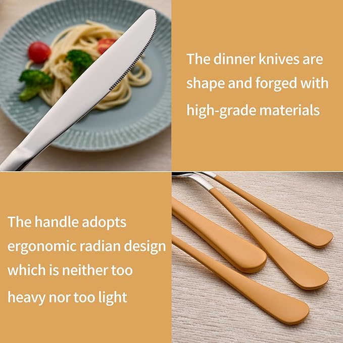 20-Piece Orange Silverware Set 18/0 Stainless Steel Silverware Set Orange Handle Cutlery Set Service for 4 Dinner Knives Forks Spoons Set Flatware Set Finish Dishwasher Safe