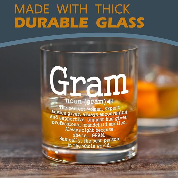 kunlisa Gram Gifts Whiskey Glasses, Best Grandma Gifts for Mother's Day Birthday from Grandkids, 10 oz Drinking Rocks Glasses for Women Whisky Cocktail Scotch Bourbon Liquor
