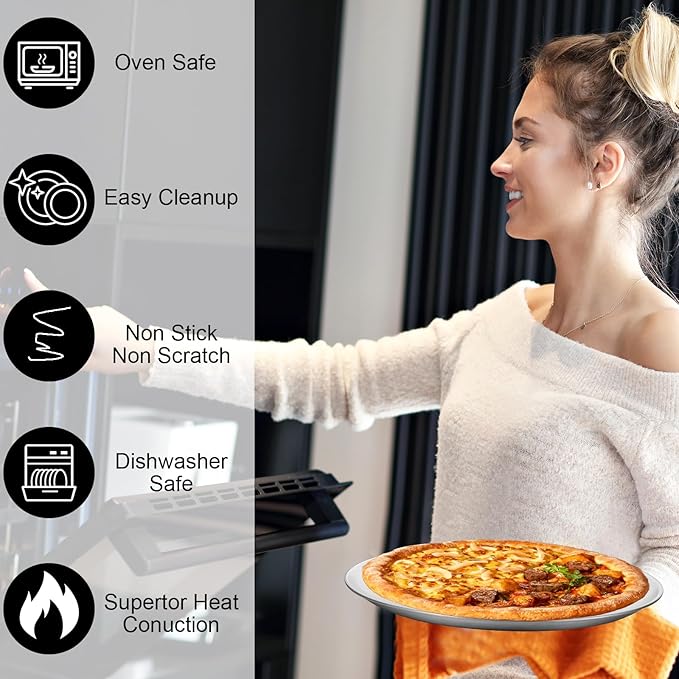 8 Pieces 12 Inch Pizza Pans Bulk Stainless Steel Sets Round Bakeware Pizza Trays for Oven Kitchen Baking Home Restaurant Safe Sturdy Reusable Easy Clean