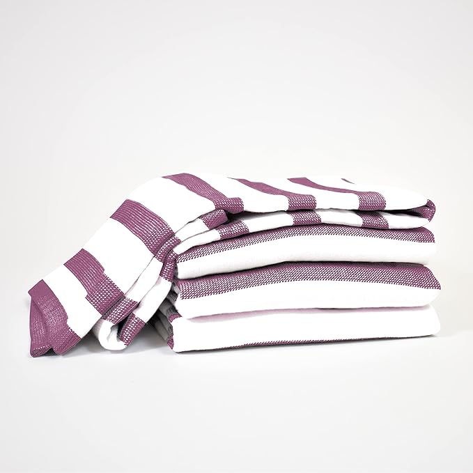 Realm 100% Cotton Stripe Pattern Kitchen Dish Cloths | Eggplant Purple 13" x 13" Soft, Plush & Absorbent Quick Drying Dish Towels (6 Pack)