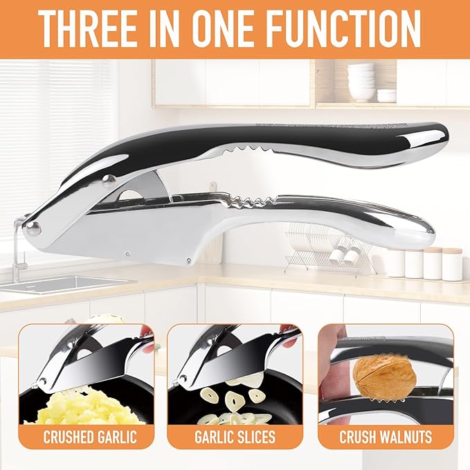 Garlic press and slicer 2 in 1,Effortlessly Crush, Slice, and Mince Garlic,with this Versatile Kitchen Tool - Perfect for Home Cooks and Professional Chefs Alike. (Pearl White)