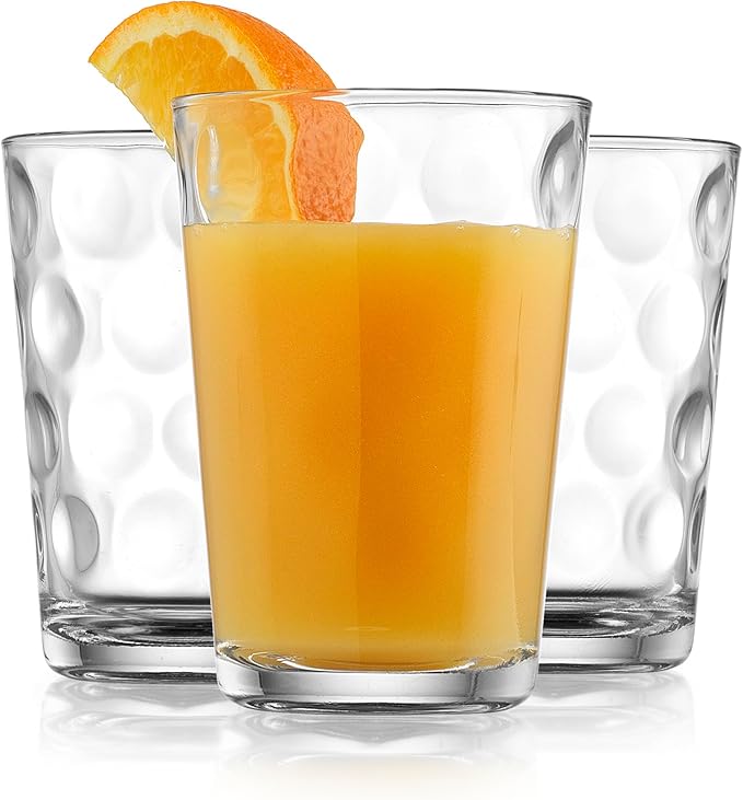 Home Essentials Drinking Glasses - Set of 10 - Juice Glass Small Cups, Premium Quality Cooler 7 Oz. Circular Glassware. Ideal for Water, Juice, Cocktails, and Iced Tea. Dishwasher Safe.