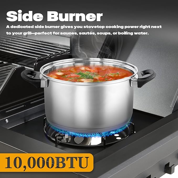 4 Burner Gas Grill Cast Iron Griddle Grill Combo, BBQ Propane Grills with Side Burner 50000BTU Heavy Duty Barbucue Grill With Cover, Black