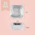 PLASTICPRO Disposable 3'' X 3 X 2'' Inch Square Aluminum Tin Foil Baking Pans Bakeware - Cookware Perfect for Baking Cakes,Brownies,Bread, Meatloaf, Lasagna, Pack of 25