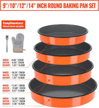 Round Roasting Pan Set Bakeware 4 Pack Baking Cake Pans Enamel Casserole Dish 9/10/12/14 Inches Chicken Roaster Oven Dishwasher Safe Christmas New Year Holiday Gift (Orange)