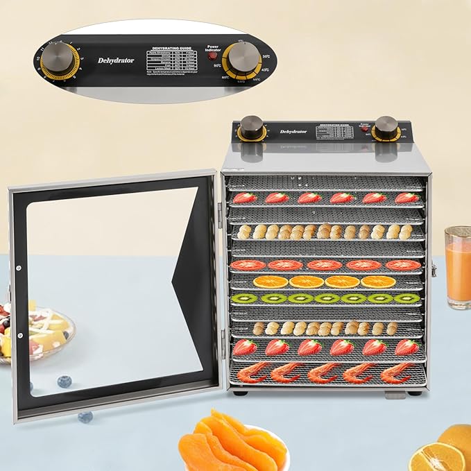 Commercial Food Dehydrator Machine, 800W Electric Dehydrator Machine with 12 Trays, Stainless Steel Dehydrater Biltong Maker for Herbs, Veggies, Fruits, Meat, Yogurt & Dog Treats