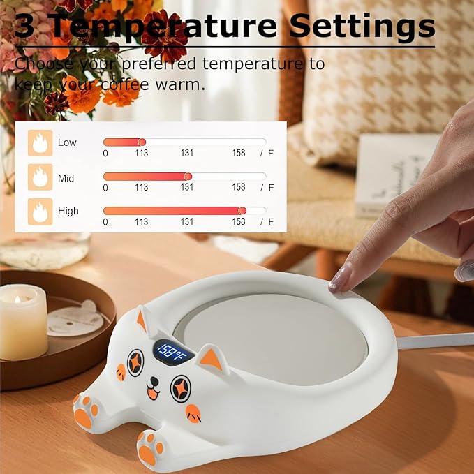 PUSEE Coffee Mug Warmer Auto Shut Off, 3 Temp Coffee Warmer for Desk, Candle Warmer Plate Safely Melt The Candle Releases Scents,Enjoy Your Warm Coffee Tea,Coffee Gifts for Women Men