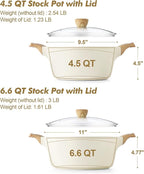 SENSARTE Ceramic Nonstick Stock Pot with Lid, 4.5+6.6 QT Soup Pot Set Casserole Pot, Non-toxic Healthy Pasta Pot, Large Cooking Pot Stew Pot, Induction Compatible, PFOA PFAS PTFE Free, White