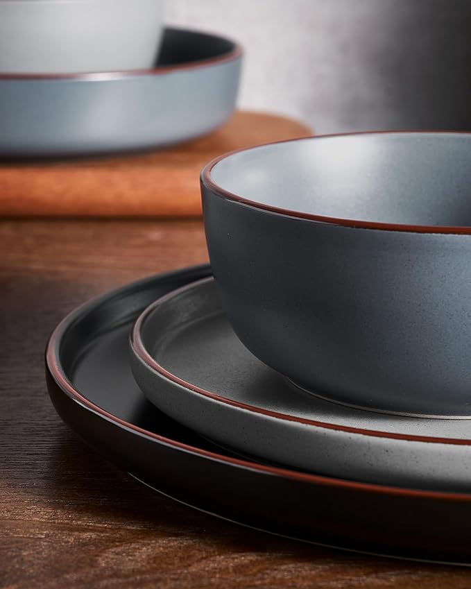 Famiware Mercury Plates and Bowls Sets, 12 Pieces Stoneware Dinnerware Sets, Dishes Set for 4, Microwave and Dishwasher Safe, Multi-color