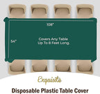 Exquisite 12-Pack Premium Plastic Tablecloth 54in. x 108in. Rectangle Table Cover - Dark Green