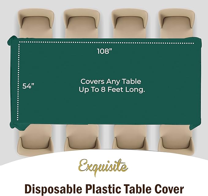 Exquisite 12-Pack Premium Plastic Tablecloth 54in. x 108in. Rectangle Table Cover - Dark Green