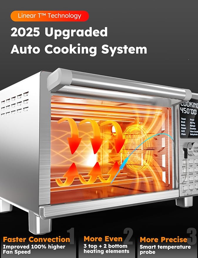 Nuwave Bravo XL Pro Air Fryer Toaster Oven, Improved 100% Super Convection, Quicker & Crispier Results, 100 Presets, Multi-Layer Even Cooking, 50-500F, Smart Probe, PFAS Free, 30QT, Stainless Steel