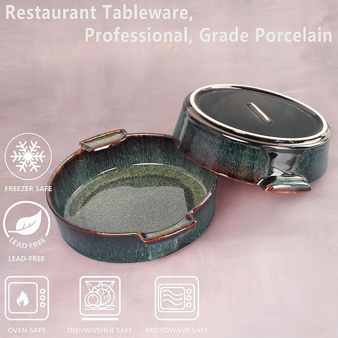 Ceramic Casserole Baking Dish - 28 Ounces Baking Dish for Oven, Lasagna Pans, Oven Safe Durable Bakeware for Kitchen Home Decor, Banquet and Dinner, Round 2 pieces 7.7 x 7.7 Inch