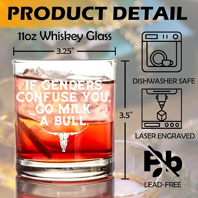 kunlisa Funny Whiskey Glasses, Sarcastic Gifts, Country Rural Humor 10 oz Drinking Rocks Glasses for Women Men Whisky Cocktail Scotch Bourbon Liquor