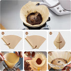 100 Count #4 Cone Coffee Filters 8-12 Cup, Natural Unbleached Disposable Coffee Filters, Compatible with Pour-Over and Drip Coffee Makers.