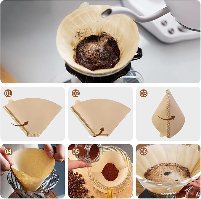 200 Count #4 Cone Coffee Filters 8-12 Cup, Natural Unbleached Disposable Coffee Filters, Compatible with Pour-Over and Drip Coffee Makers.