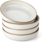 E-far Pasta Bowls Set of 4, 35oz Large Salad Bowls for Serving, Wide and Shallow Ceramic Plates for Kitchen, Double Reactive Glaze, Microwave and Dishwasher Safe, Seashell White