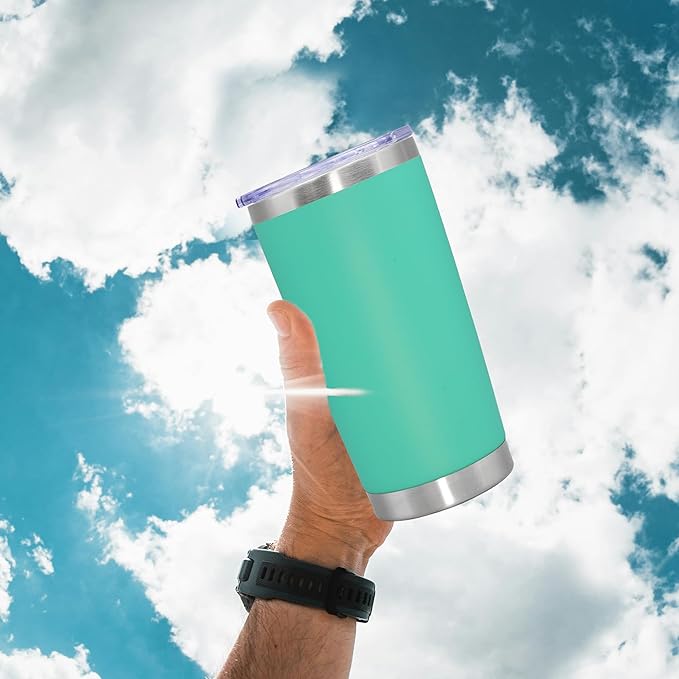 20 oz Tumbler Coffee Tavel Tumblers Bulk with Lid Stainless Steel Double Wall Vacuum Insulated Mug Powder Coated Cups fit Car Cupholder for Hot and Cold - Light Blue, 4Pack