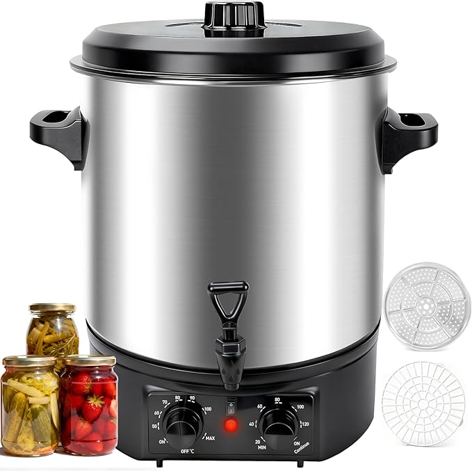 24.5QT Electric Water Bath Canner with Digital Timer & Adjustable Temperature Control | 304 Stainless Steel, Anti-Scald Handle, Overheat Alarm, Perfect for Canning, Slow Cooking, Preserving Foods