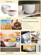 Homienly Wheat Straw Bowls with Unique Texture Design, 40 OZ Salad Bowls for Kitchen, Camping, Unbreakable Microwave and Dishwaher Safe Bowl Set, Stackable Cereal Bowl for Serving, Ramen-White