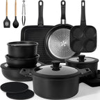 KIKCOIN Pots and Pans Set, 27 Pack Nonstick Cookware Set Detachable Handle, Induction RV Kitchen Cooking Set with Removable Handle, Frying Pans, Casserole - Dishwasher/Oven Safe, PFOA Free