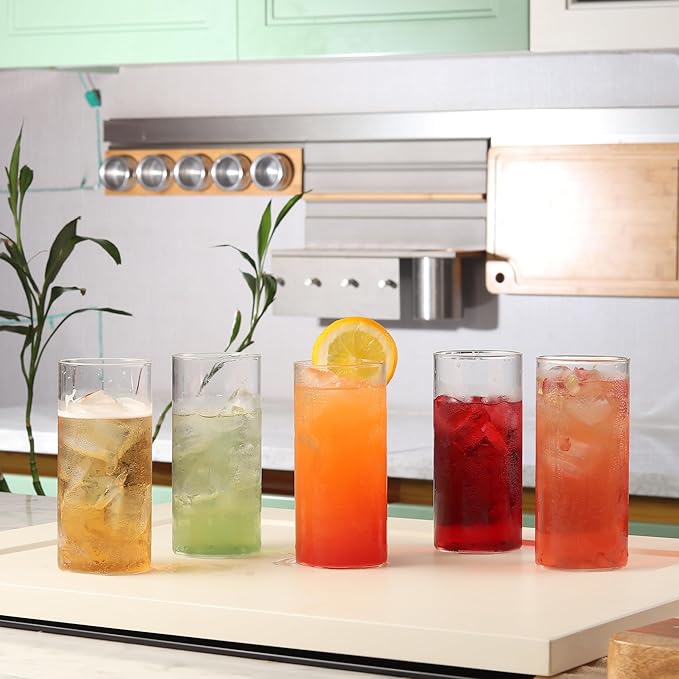 Highball Drinking Glasses Set of 8 | 15 oz Capacity | Thin And Light Borosilicate Tumblers Can Be used For Drinking Beer, Cocktail, Water,Whiskey,Milk
