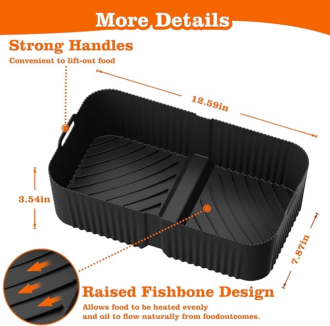 Air Fryer Silicone Liners for Ninja DZ071-7qt Basket Replacement, Reusable, Dishwasher Safe, BPA Free- Black