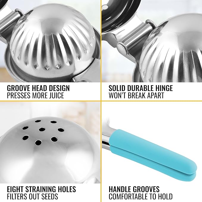Zulay Lemon Squeezer Stainless Steel with Premium Heavy Duty Solid Metal Squeezer Bowl and Food Grade Silicone Handles - Large Manual Citrus Press Juicer and Lime Squeezer Stainless Steel (Blue)