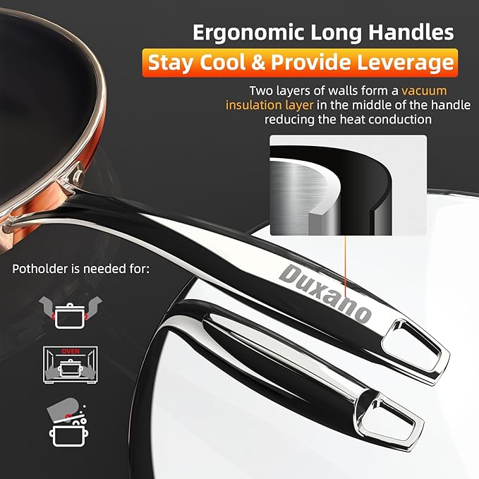 Deluxe DUXANO 14PC Healthy Pots and Pan With 9H Anti-scratch Coating, 2-Layer Non-Stick Ceramic&PFAS Free, Sensitively&Evenly Induction Cooking, Enhanced Flavor with Infrared Cookware, Dishwasher Safe