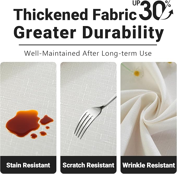 Laolitou Table Cloth Rectangle Linen Waterproof Textured White Tablecloth, Washable Wrinkle Free Spill Proof Fabric Tablecloths for Dining Table Farmhouse Kitchen Holiday, 60x120 Inch