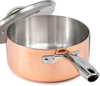 BergHOFF Vintage 5Pc Tri-Ply Copper 18/10 Stainless Steel Cookware Large Sized Set With Matching Lids, Polished, Long Ergonomic Shaped Handle, 3-layer Base, Gold