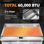 24" Commercial Countertop Griddle, 2 Burners Gas Griddle, 60000 BTU Output, Stainless Steel Flat Top Grill Hot Plate with Natural Gas and Propane Conversion Kit for Restaurant, Food Truck