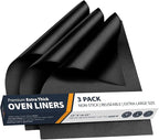Oven Liners for Bottom of Oven - 3 Pack Large Heavy Duty Mats, 16.25”x23” Non-Stick Reusable Liner for Electric, Gas, Toasters, Grills - BPA & PFOA Free Kitchen Accessory to Keep It Clean (Black)