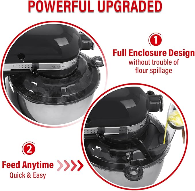 Pouring Shield for KitchenAid Tilt Head 4.5-5 QT (for Stainless Steel Bowls Only), for Kitchen aid Accessories and Attachments, Fully Enclosed Foldable Lid Mixer Bowl Cover, Not For Bowl Lift (Black)