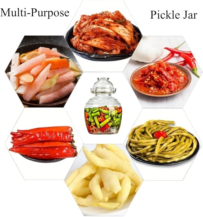 Glass Jar Fermentation Jar, Pickle Jar with Water Seal Lid, Fermentation Kit Fermenter Starter Kit for Pickles, Wine Brewing, Pickling, Kimchi, Sauerkraut, Vegetables, Kombucha 2.5L