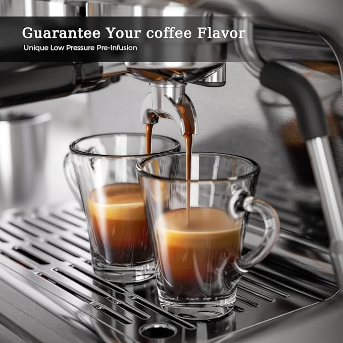 Kismile Espresso Coffee Machine with Grinder, 20 Bar Automatic Espresso Machine with Milk Frother Steam Wand, Removable Water Tank for Latte & Cappuccino(Silver)